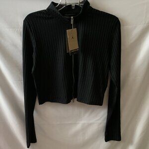 NIKE JORDAN Rib Zip Up Long Sleeve Tee in Black Sz LARGE